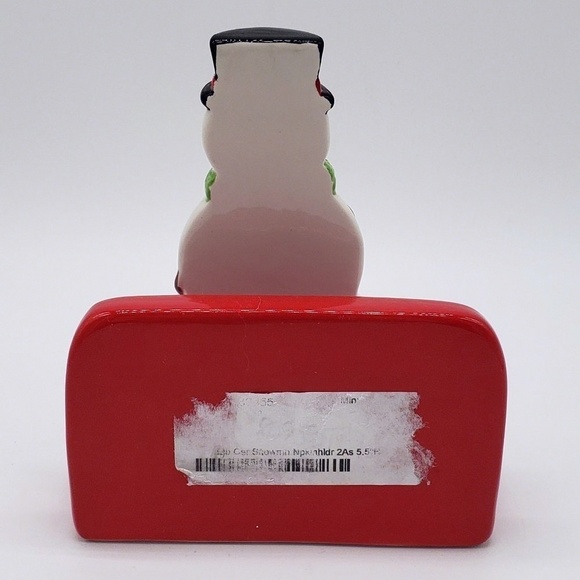 Ceramic Hand Painted Top Hat Snowman Holding Cardinal Bird Napkin Holder - Picture 2 of 8